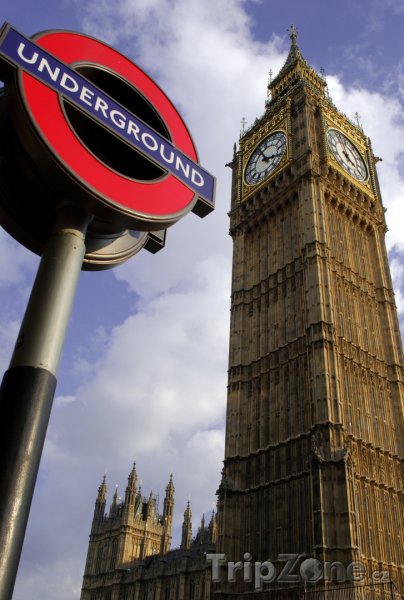 Fotka, Foto Big Ben a znak londýnského metra (Londýn, Velká Británie)