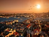 Istanbul, panoráma města při západu slunce