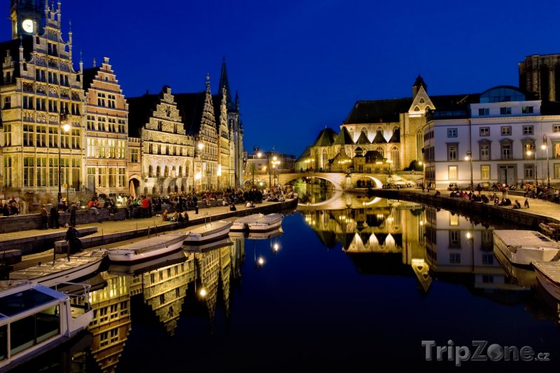 Fotka, Foto Nábřeží v noci (Gent, Belgie)