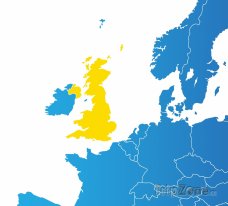 Poloha Velké Británie na mapě Evropy