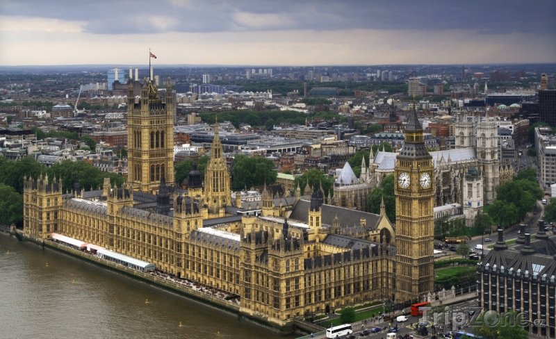 Fotka, Foto Westminsterský palác a Big Ben, pohled z London Eye (Londýn, Velká Británie)