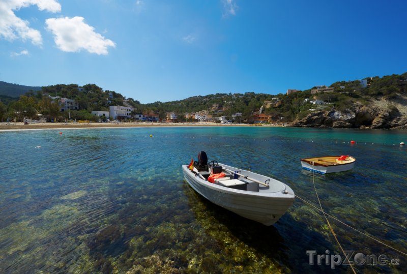 Fotka, Foto Cala Vadella, lodě u pobřeží (Ibiza, Španělsko)