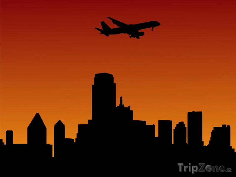 Fotka, Foto Přistávající letadlo nad mrakodrapy (Dallas, USA)