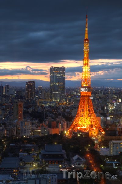 Fotka, Foto Západ slunce u Tokijské věže (Tokio, Japonsko)