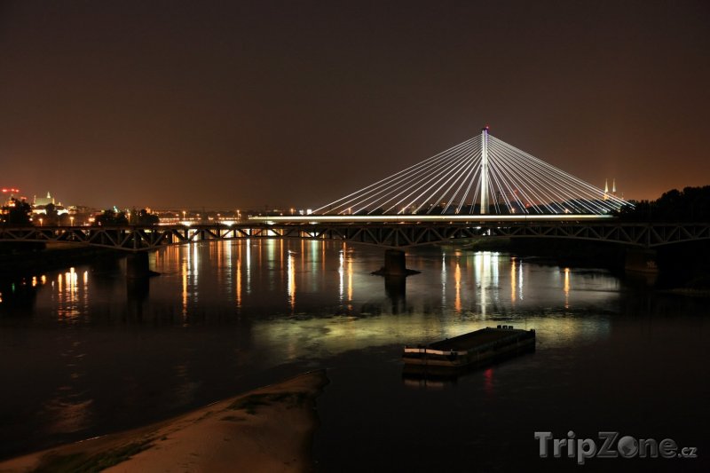 Fotka, Foto Osvětlený most Świętokrzyski (Varšava, Polsko)