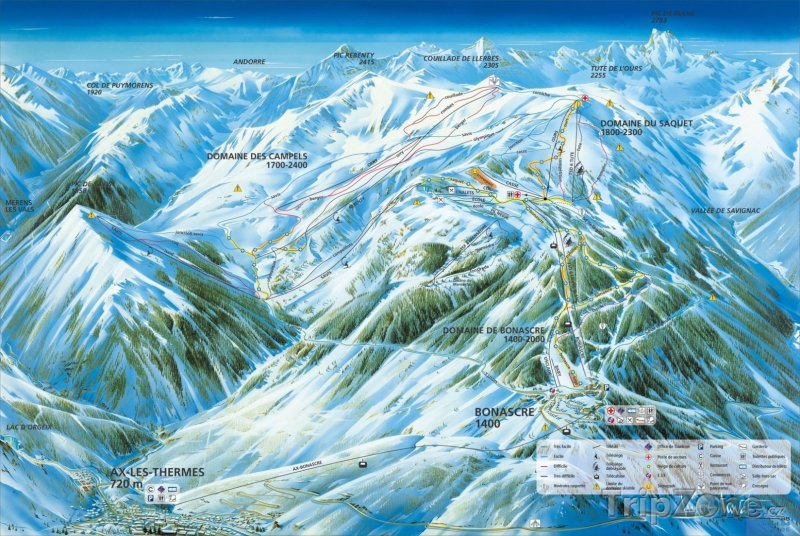 Fotka, Foto Mapa lyžařského střediska Ax 3 Domaines