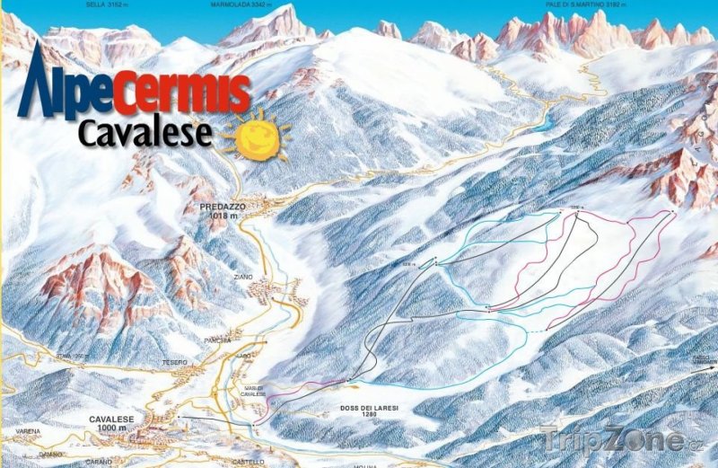 Fotka, Foto Mapa lyžařského střediska Cavalese