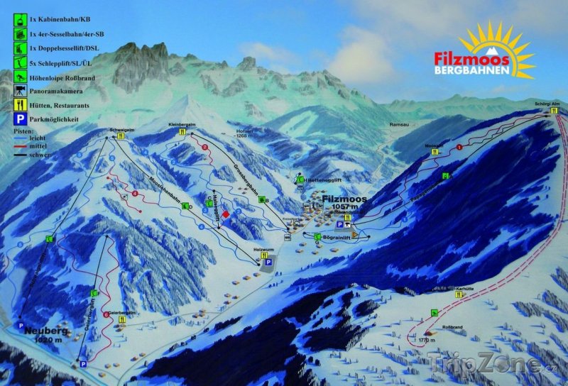 Fotka, Foto Mapa lyžařského střediska Filzmoos