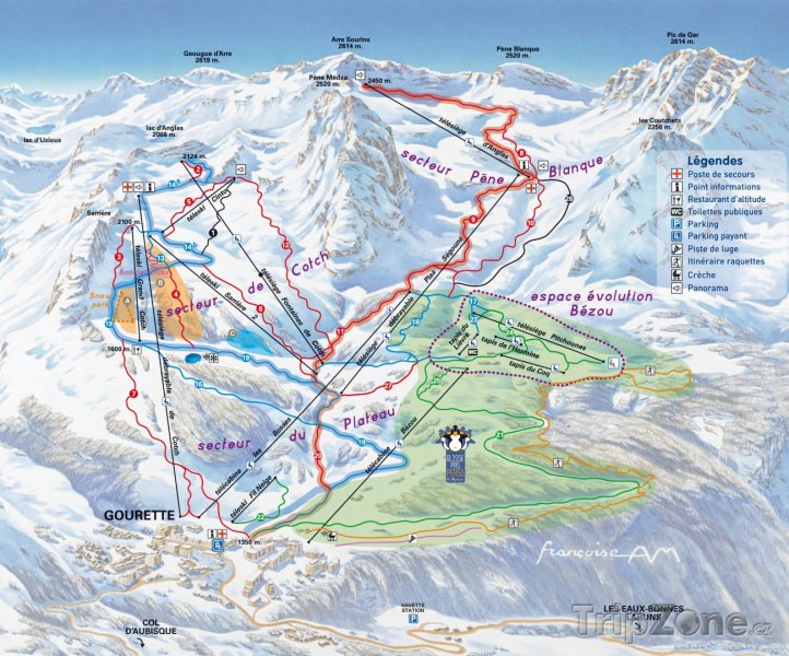 Fotka, Foto Mapa lyžařského střediska Gourette