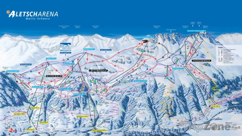 Fotka, Foto Mapa lyžařského střediska Aletsch Arena
