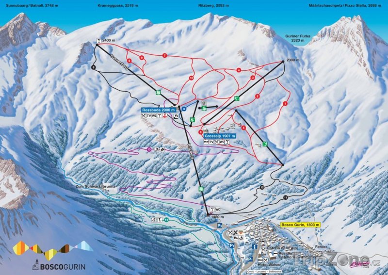 Fotka, Foto Mapa lyžařského střediska Bosco Gurin