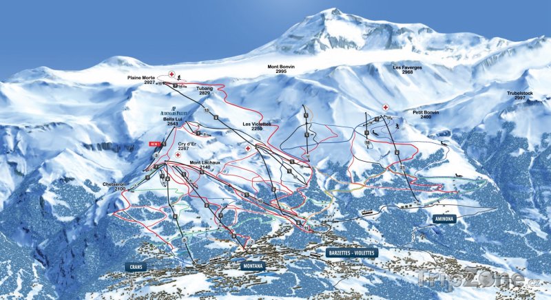 Fotka, Foto Mapa lyžařského střediska Crans-Montana-Aminona