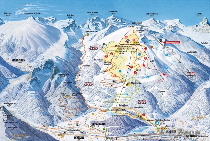 Fotka, Foto Mapa lyžařského střediska Golm