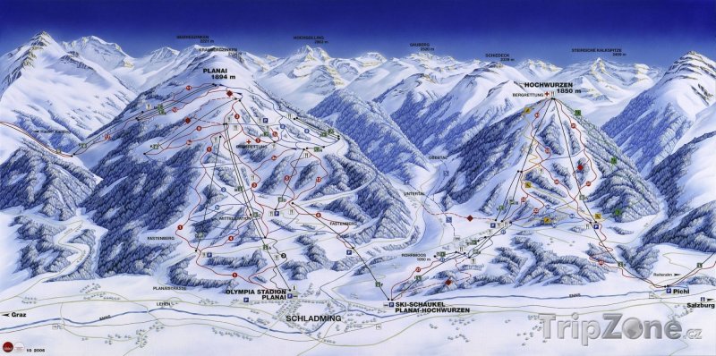Fotka, Foto Mapa lyžařského střediska Hochwurzen-Planai
