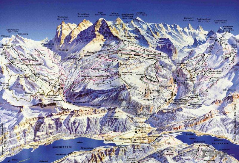Fotka, Foto Mapa lyžařského střediska Jungfrau Region