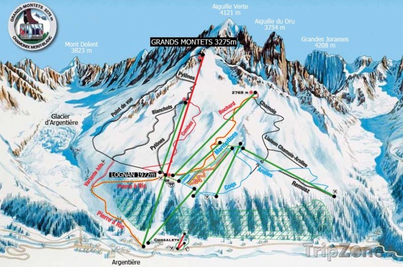 Fotka, Foto Mapa lyžařského střediska Les Grands Montets