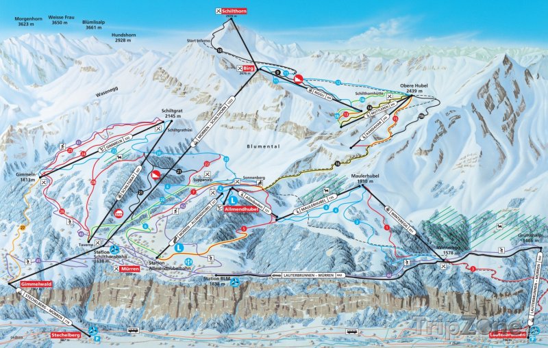 Fotka, Foto Mapa lyžařského střediska Mürren-Schilthorn