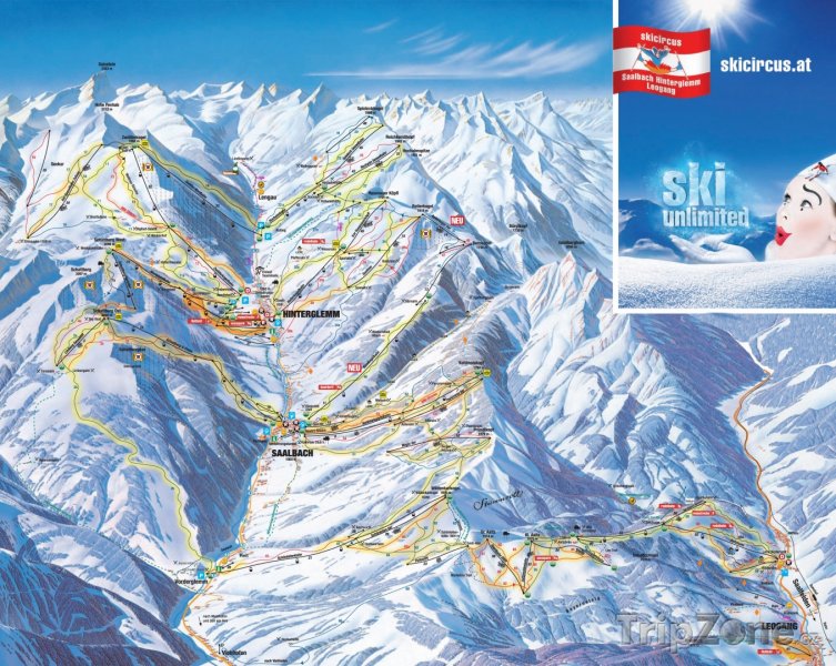 Fotka, Foto Mapa lyžařského střediska Saalbach Hinterglemm Leogang