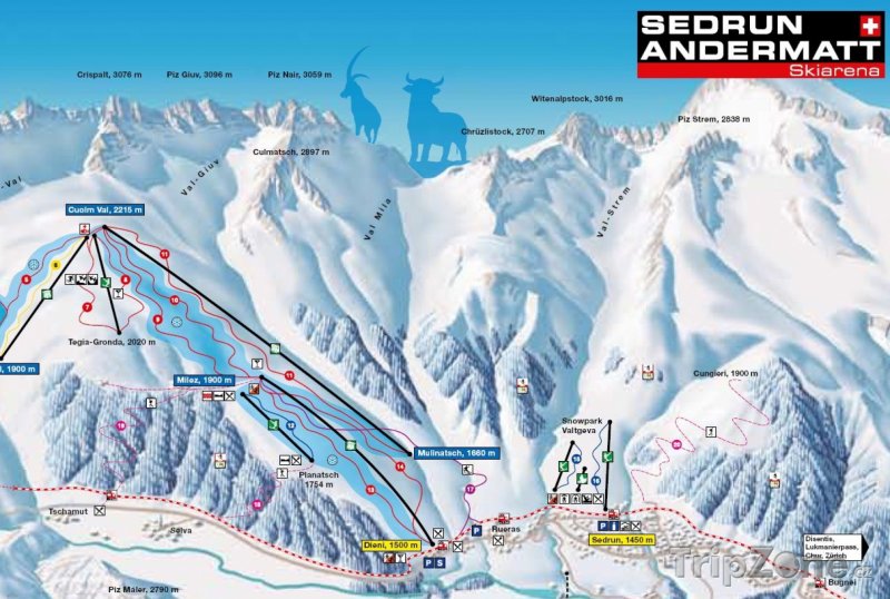 Fotka, Foto Mapa lyžařského střediska Sedrun