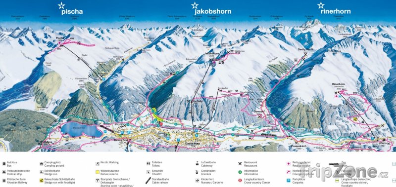 Fotka, Foto Mapa lyžařského střeidiska Pischa, Jakobshorn, Rinehorn