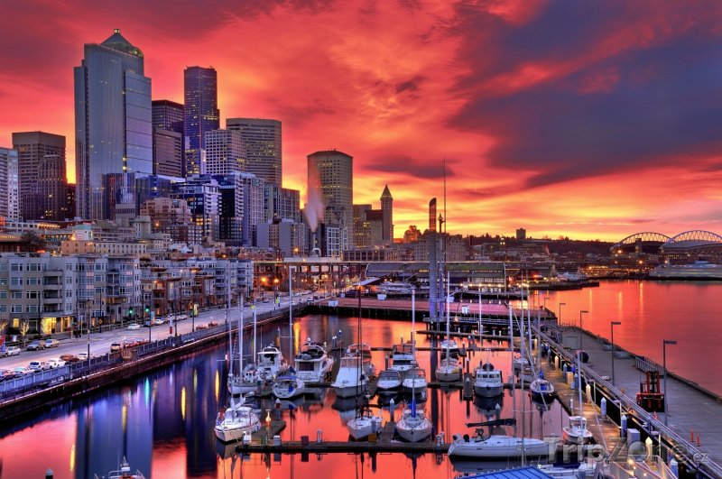 Fotka, Foto Nábřeží v západu slunce (Seattle, USA)